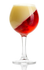 fruit jelly with raspberries in glass isolated on white