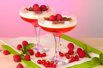 fruit jelly with berries in glasses