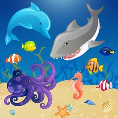 Foto op Plexiglas Set van vector cartoon zeedieren © Ramona Kaulitzki