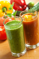Healthy drink, vegetable juice, red and green