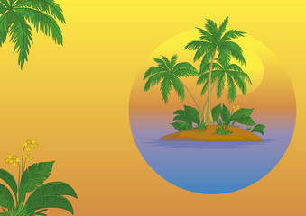 Island with palm and sun
