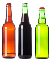 Beer collection - Three beer bottles. Isolated