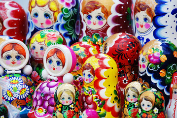 many traditional Russian matryoshka dolls