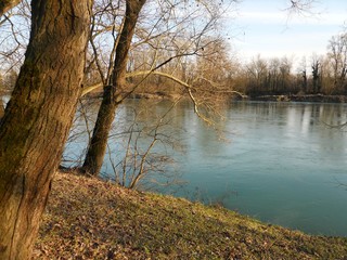 Landscape of Adda river in autumn, Lodi, Italy