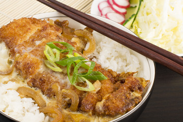 Katsudon -Breaded fried pork cutlet, onion & egg on steamed rice
