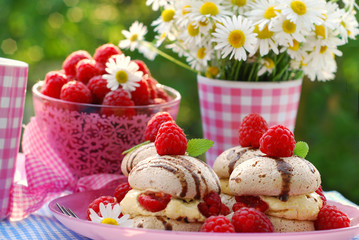 meringue cookies with raspberry
