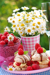 Obraz na płótnie Canvas meringue cookies with raspberry