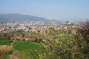 Landscape of Bergamo town and hills, Italy