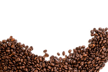 Coffee beans on the white background with copy space