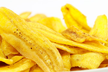 Fried thinly sliced banana chips, a tropical snack