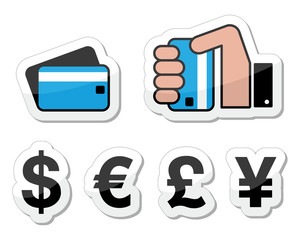 Shopping, payment methods, currency icons
