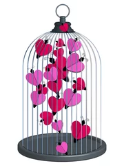 Papier Peint photo Lavable Oiseaux en cages cage coeurs papillons