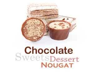 Chocolate and nuts over white
