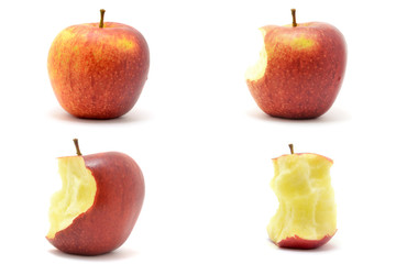Four photos of the same apple while it’s been eaten bite by bite