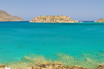 Mirabello Bay view with Spinalonga island on Crete, Greece