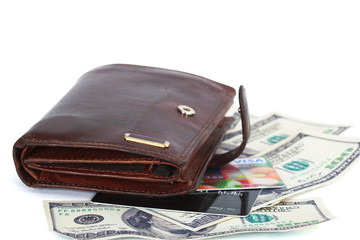 Wallet with dollars and credit cards
