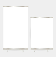 Obraz premium Blank roll up banner display. Vector Illustration.