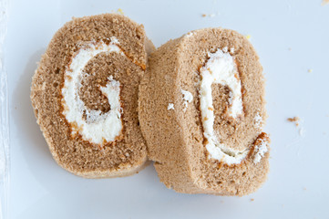 Chocolate Swiss roll closeup