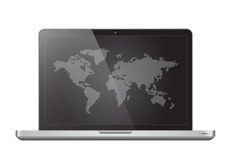 Dotted world map in laptop