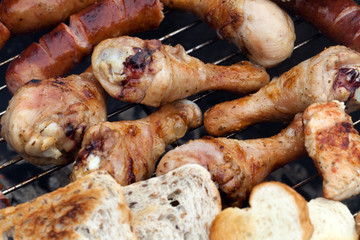 barbecue with delicious grilled meat on grill