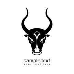 black and white bull head icon on white clean background
