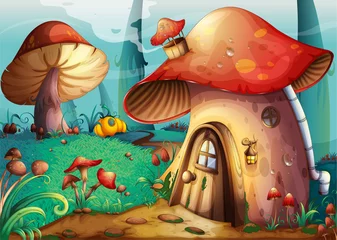 Printed kitchen splashbacks Magic World mushroom house