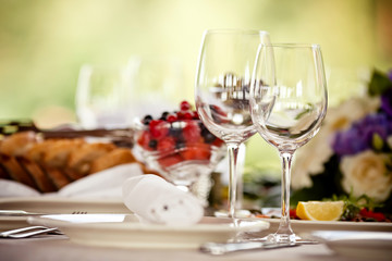 Empty glasses set in restaurant