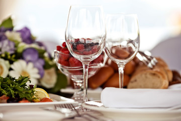 Empty glasses set in restaurant