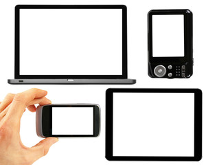 set of electronic gadgets with blank screens