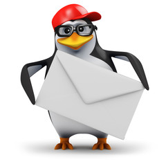 3d Penguin in baseball cap with letter