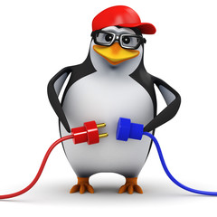 3d Penguin in baseball cap makes connection