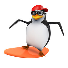 3d Penguin in baseball surfing