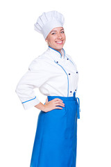 happy female cook in uniform