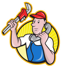 Plumber Worker With Adjustable Wrench Phone