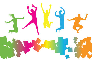 colourful jumping people