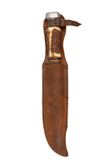 Old bond handle knife in leather casing