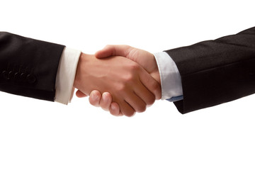 Closeup of a business handshake on white background