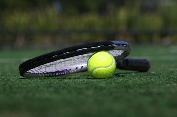 Tennis ball and raquet