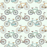 Seamless pattern with cute retro bikes