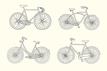 Fototapeta na wymiar Zestaw retro ręcznych rowerów sporządzonych
