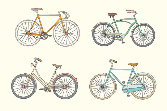 Set of retro bicycles in pastel tints