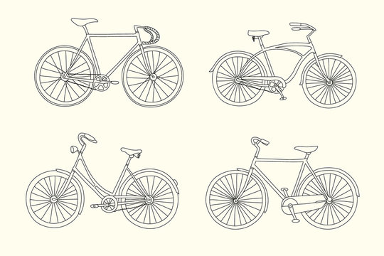 Set of retro hand drawn bicycles
