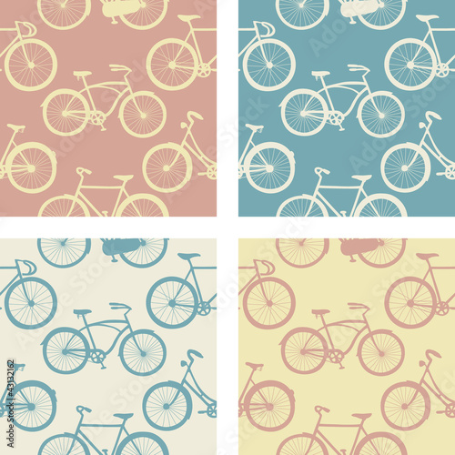 Set of seamless patterns with vintage bicycles