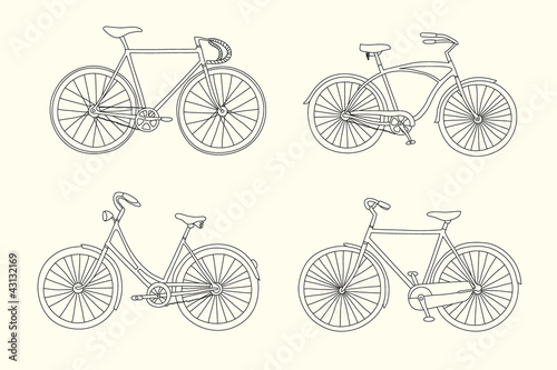 Set of retro hand drawn bicycles