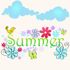 Cute summer text illustration with bird