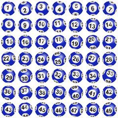 Boules de loto bleues numérotées de 1 à 49
