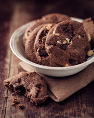 Chocolate and hazelnuts cookies in a bowl