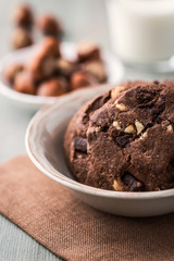 Chocolate and hazelnuts cookies in a bowl