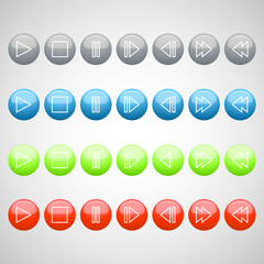 A set of glossy media icons in four colors