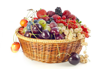 assortment of fresh berries and fruit in basket